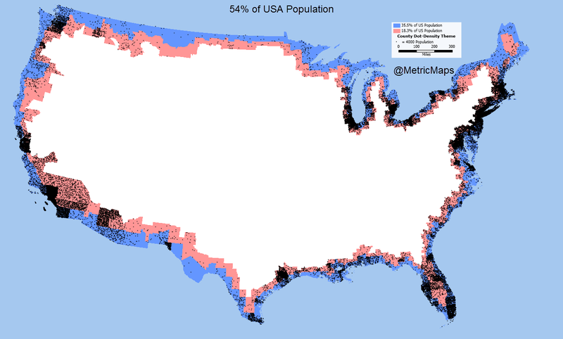 Illustration for article titled More than half of the US population lives in this thin border line